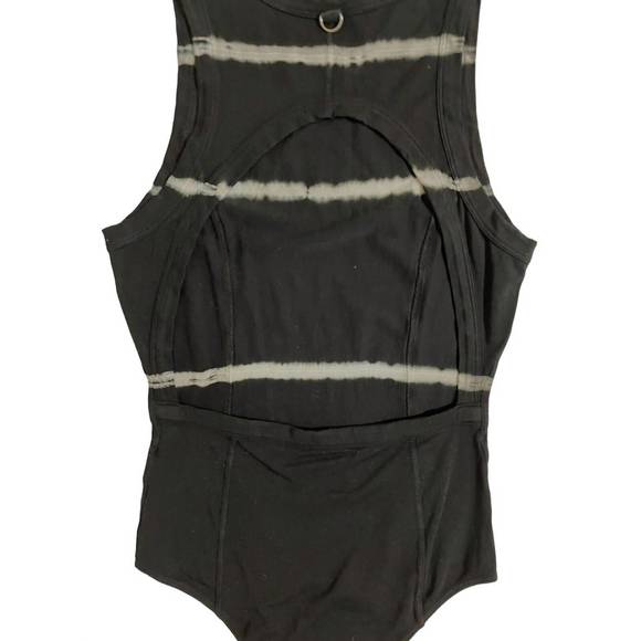 NEW NINETY PERCENT striped tie dye open back short sleeve bodysuit in black - Picture 3 of 3